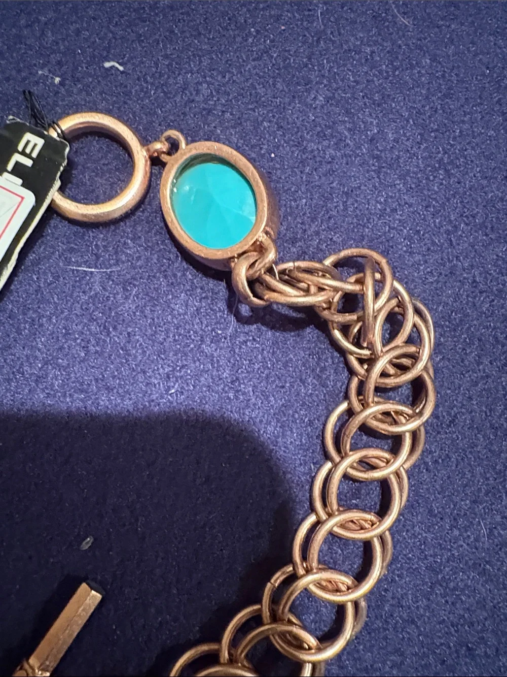 Ellen Tracy Copper Chain Bracelet with Turquoise Stone -